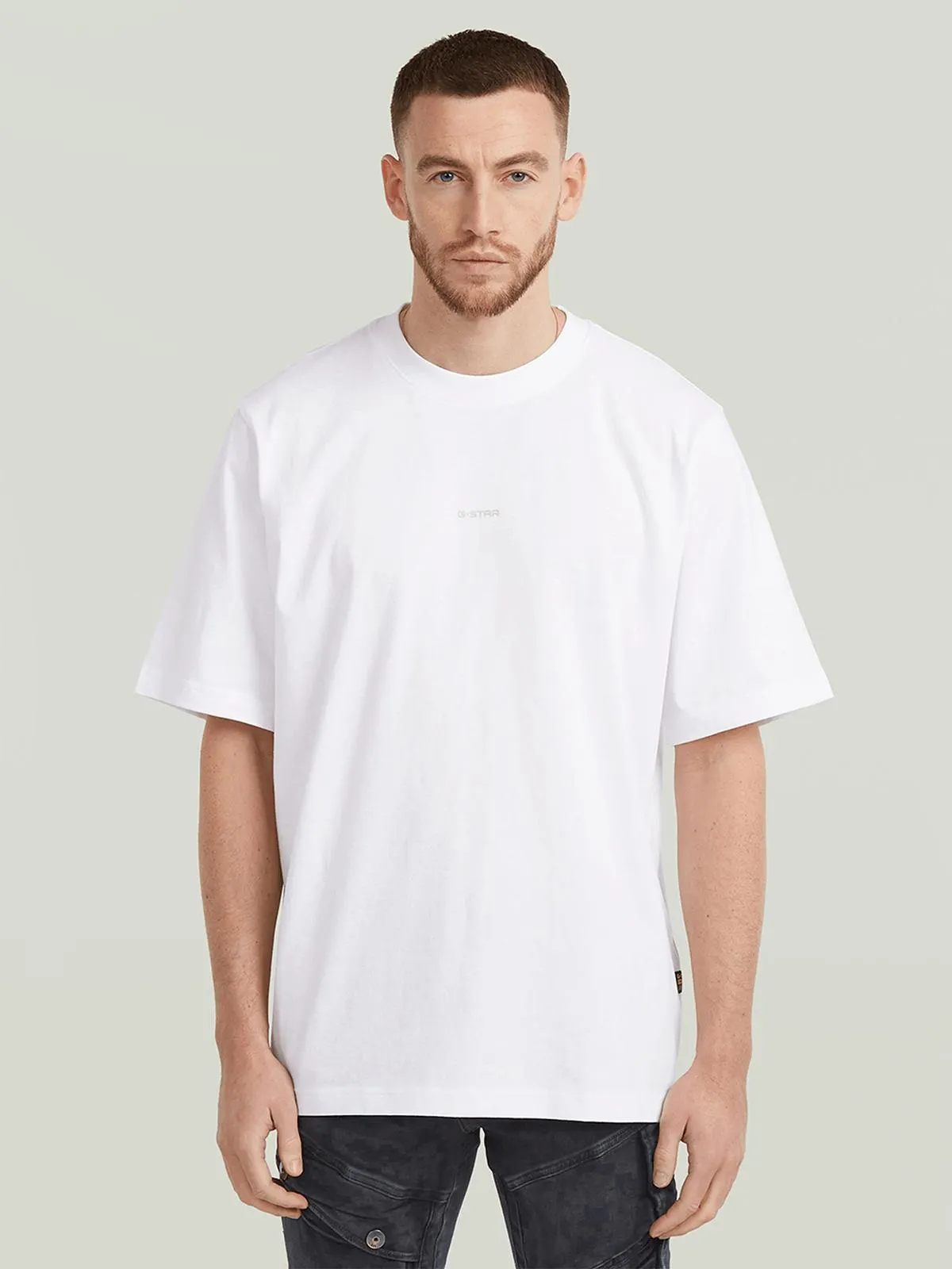 G-Star Men's Center Chest Logo Loose White Boxy T-Shirt