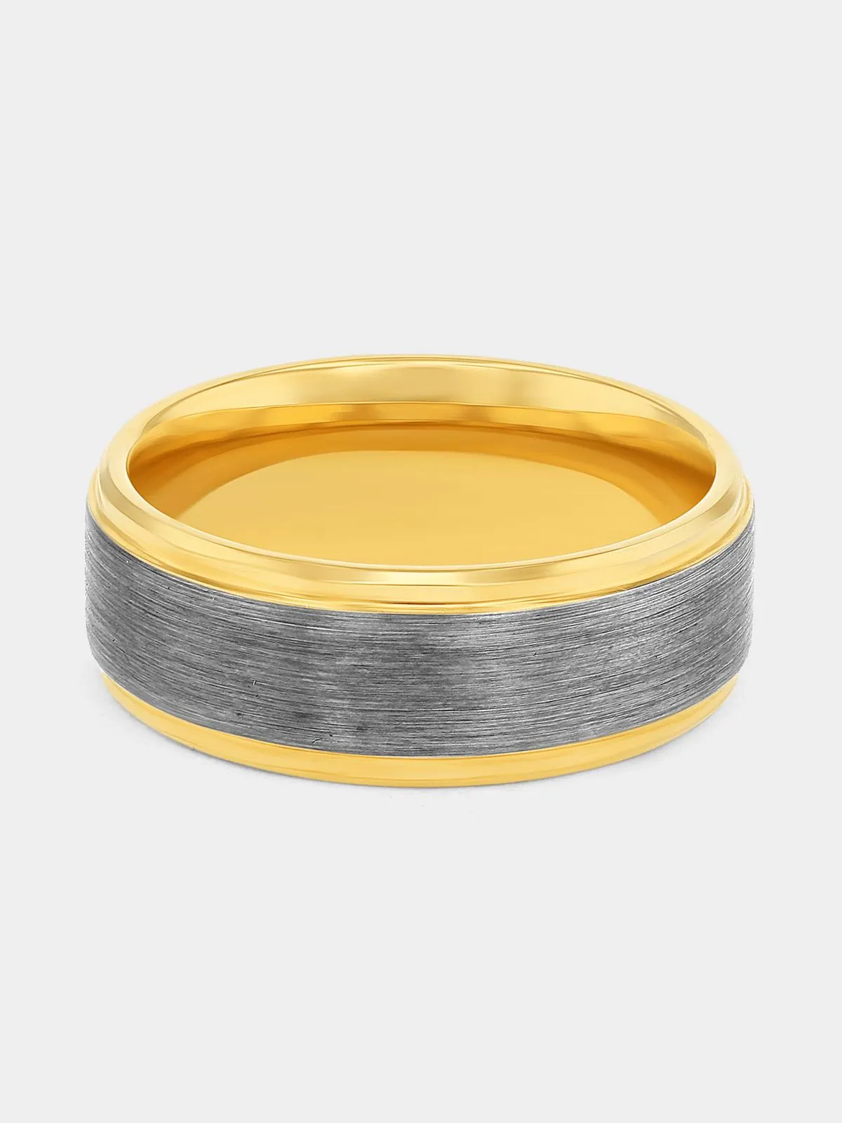 Gold Plated Tungsten Brushed Centre Stripe Ring