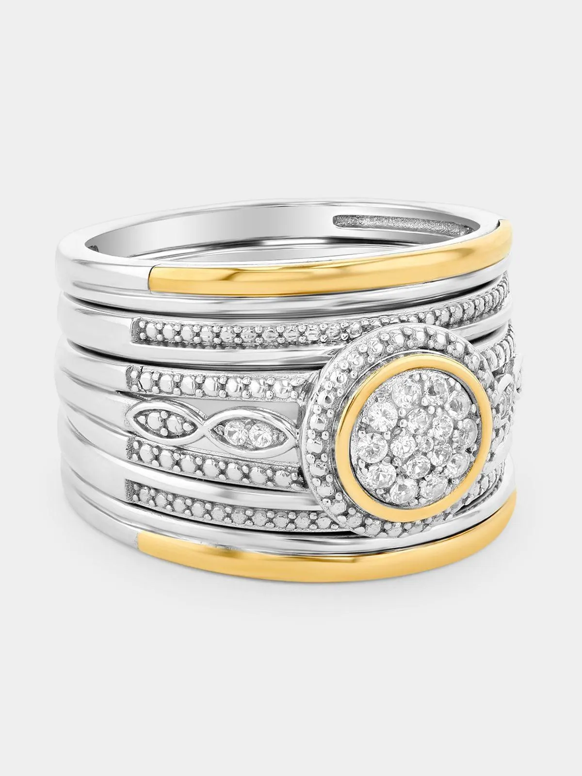 Yellow Gold & Sterling Silver White Sapphire Round Cluster Ring