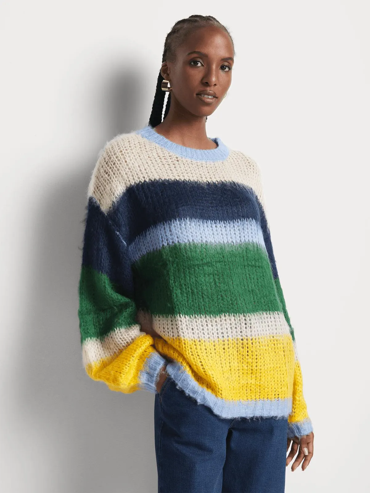 Women Me&B Multi Stripe Fluffy Stripe Jumper