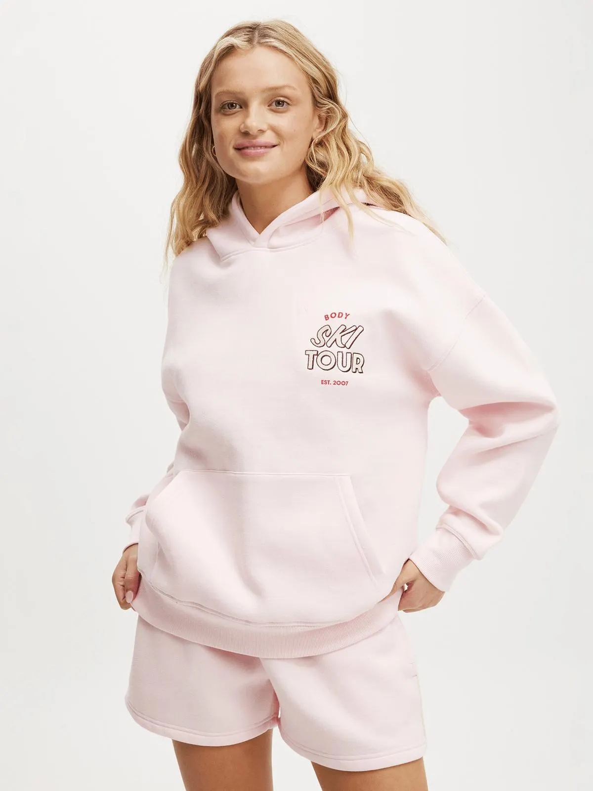 Women's Cotton On Pink Active Plush Premium Graphic Hoodie