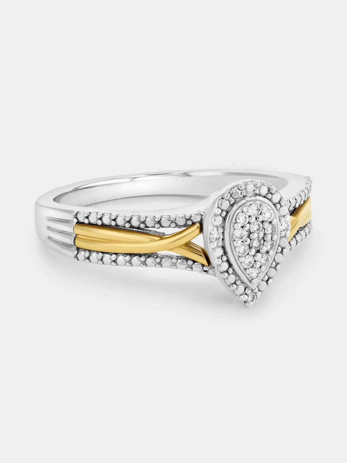 Yellow Gold & Sterling Silver Lab Grown Diamond Pear Halo Ring