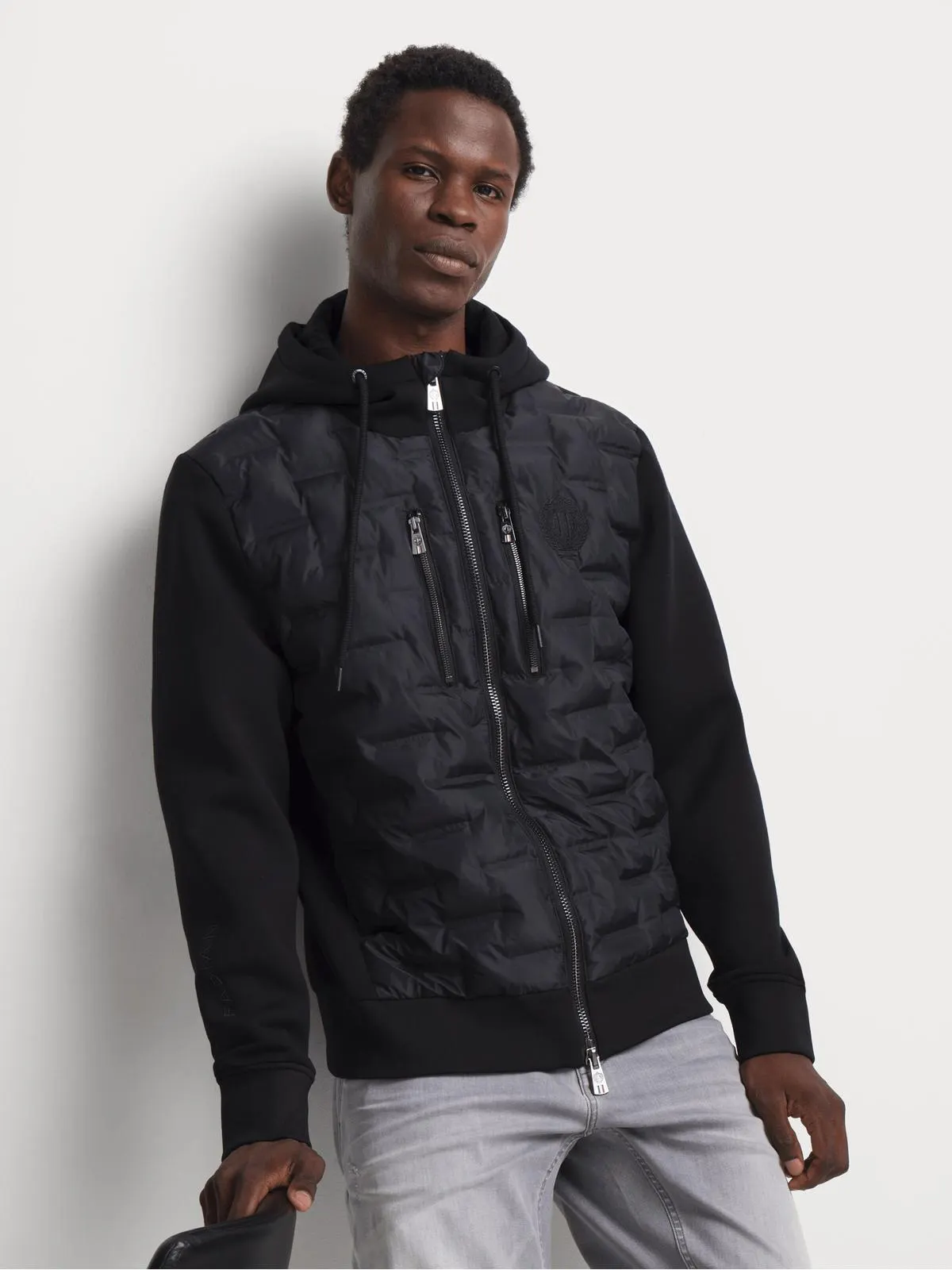 Fabiani Men's Black Quilted Zip Up Hoody