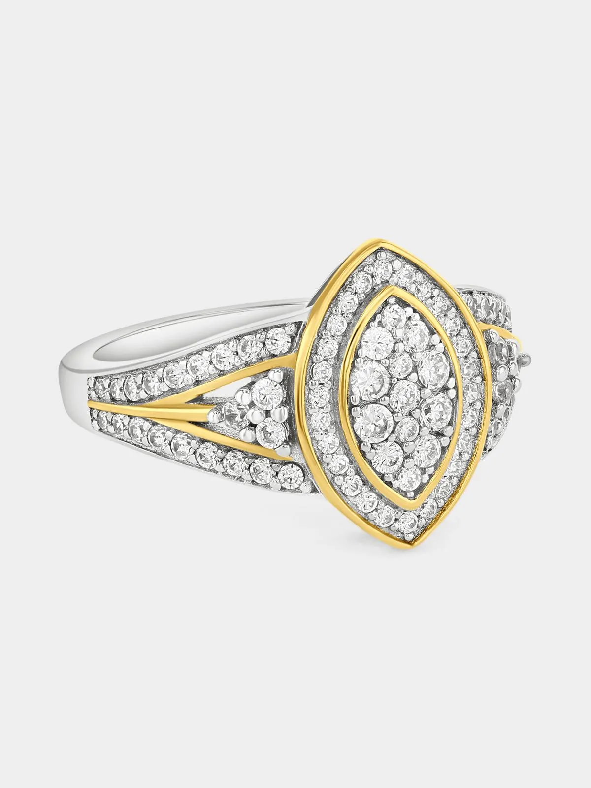 Gold Plated Sterling Silver Cubic Zirconia Marquise Cluster Halo Ring