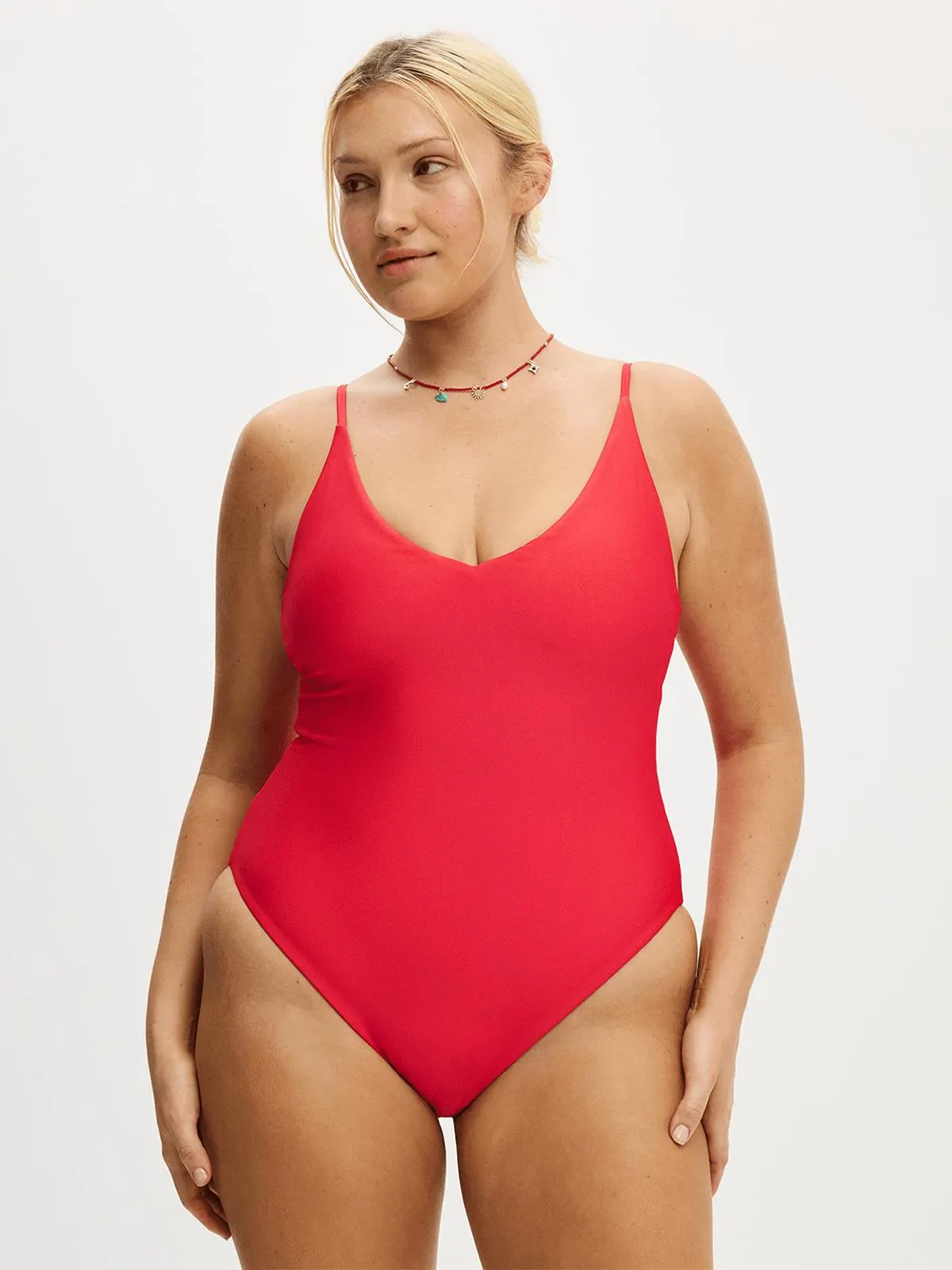 Women's Cotton On Red V Neck One Piece Swimsuit