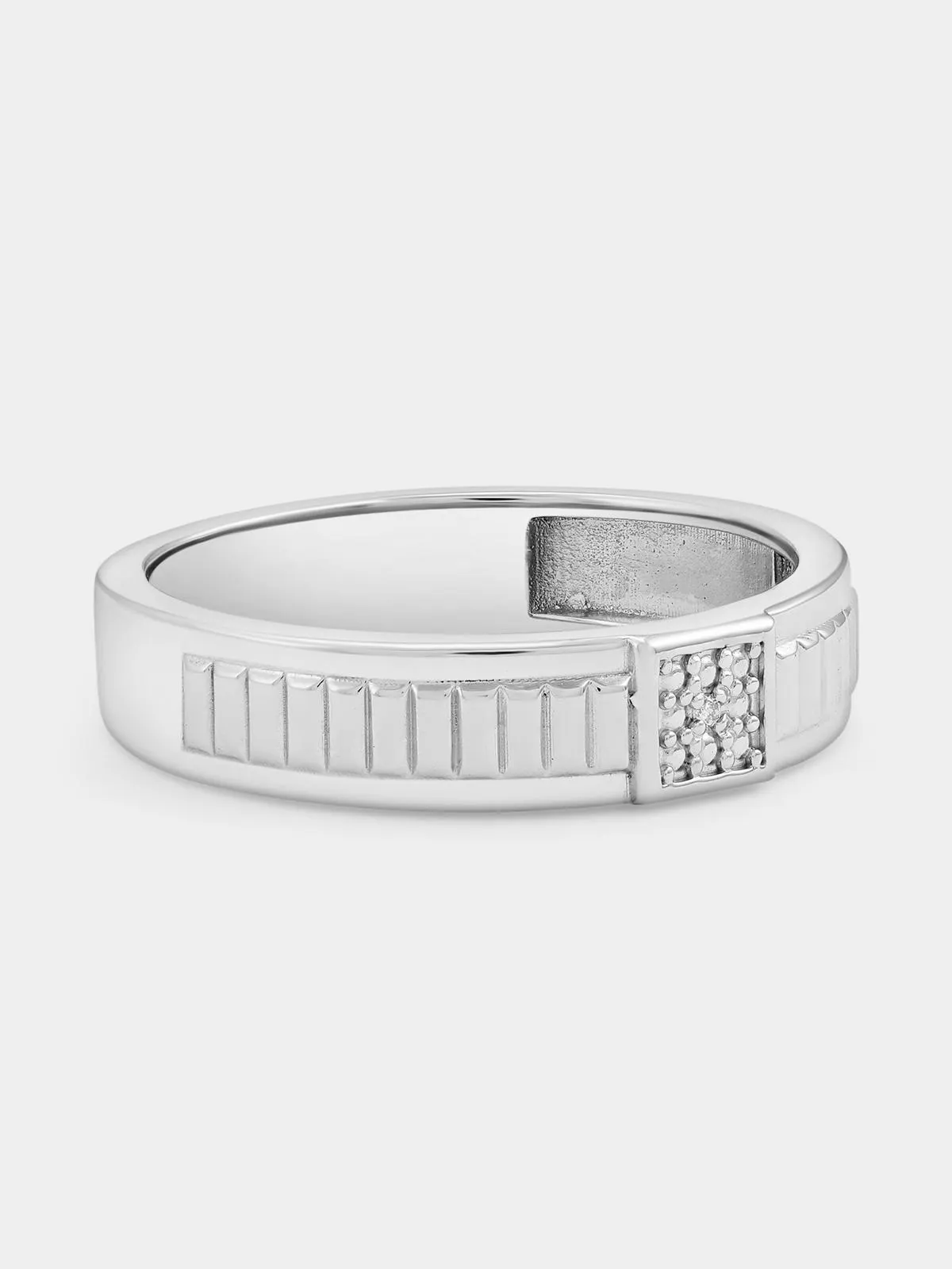 Sterling Silver Lab Grown Diamond Square Ribbed Ring