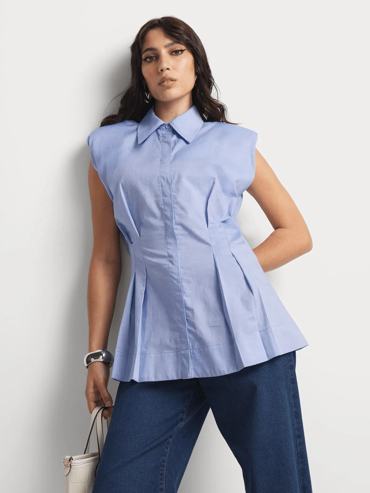 Pleated Waist Sleeveless Shirt