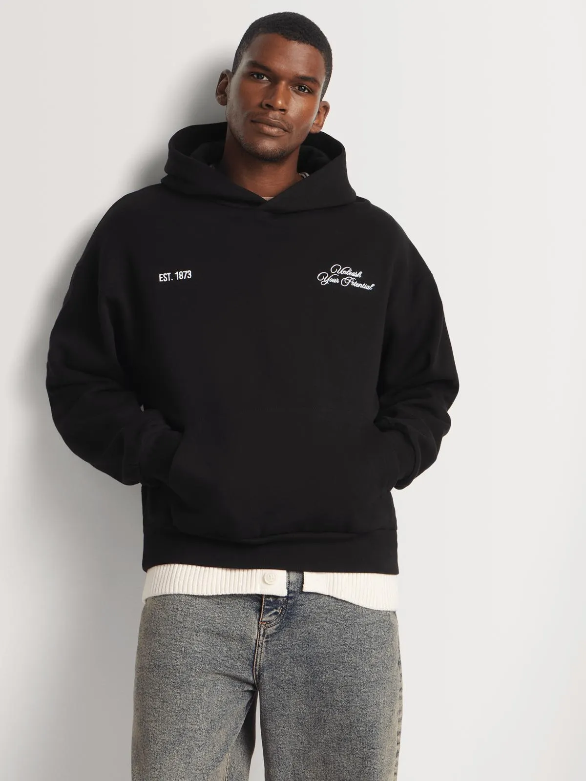 Men's Markham Graphic Oversized Black Hoodie
