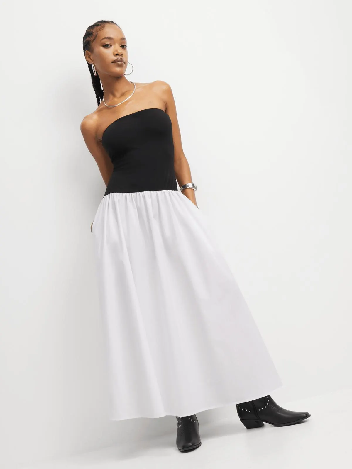 The FIX Women's Black & White Tuxedo Bandeau Maxi Dress