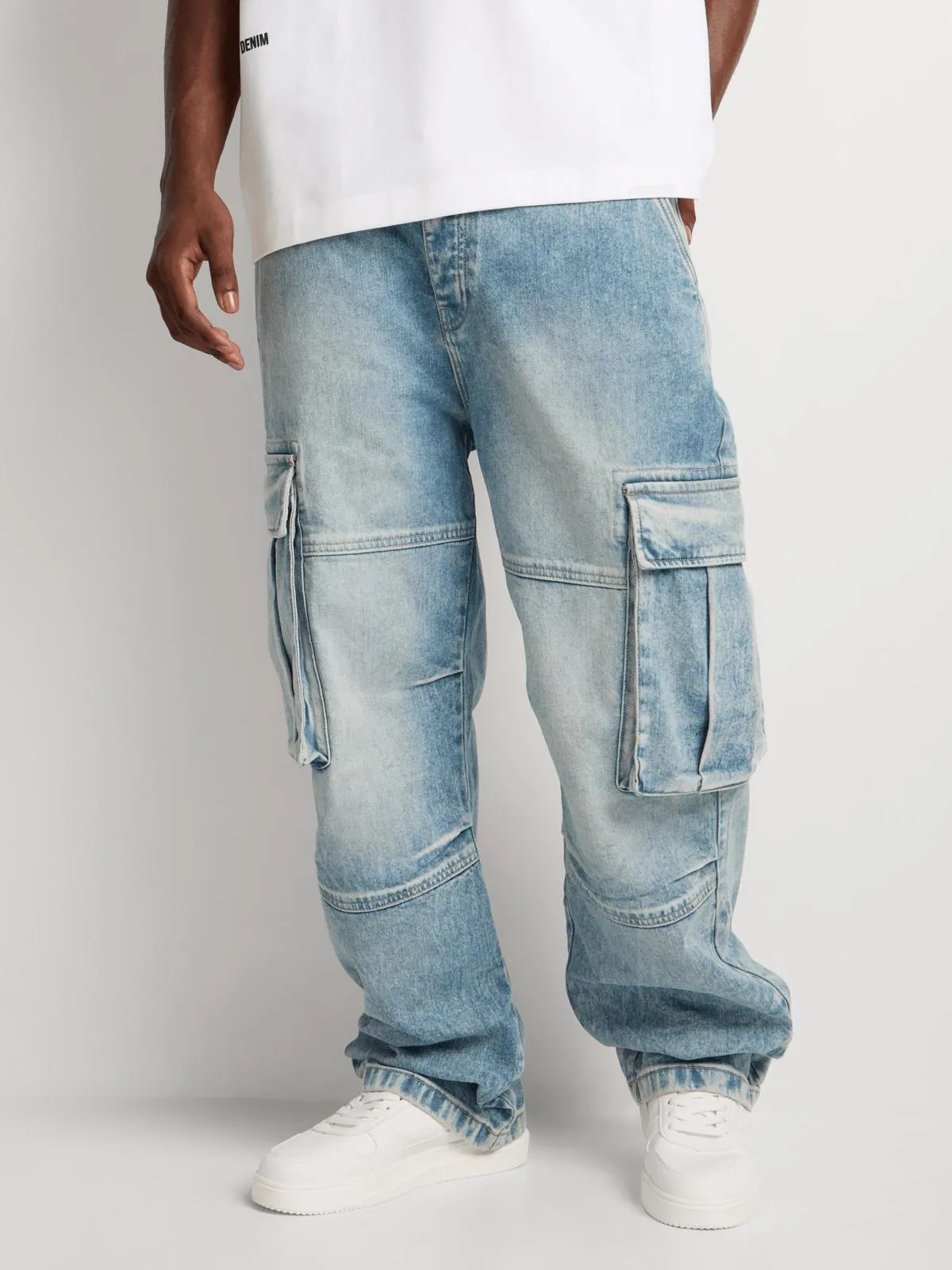 Relay Jeans Men's Relaxed Fit Cargo Utility Blue Denim