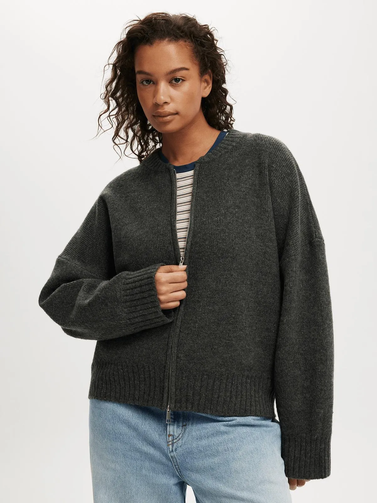 Women's Cotton On Grey Luxe Zip Through Knit Bomber