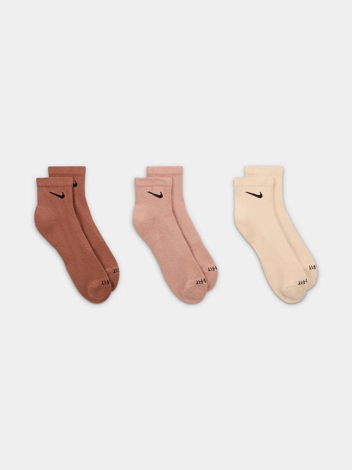 Nike Unisex 3 Pack Plus Cushioned Ankle Brown Socks