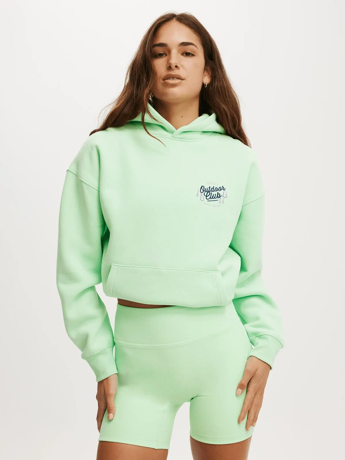 Women's Cotton On Green Active Plush Premium Graphic Hoodie