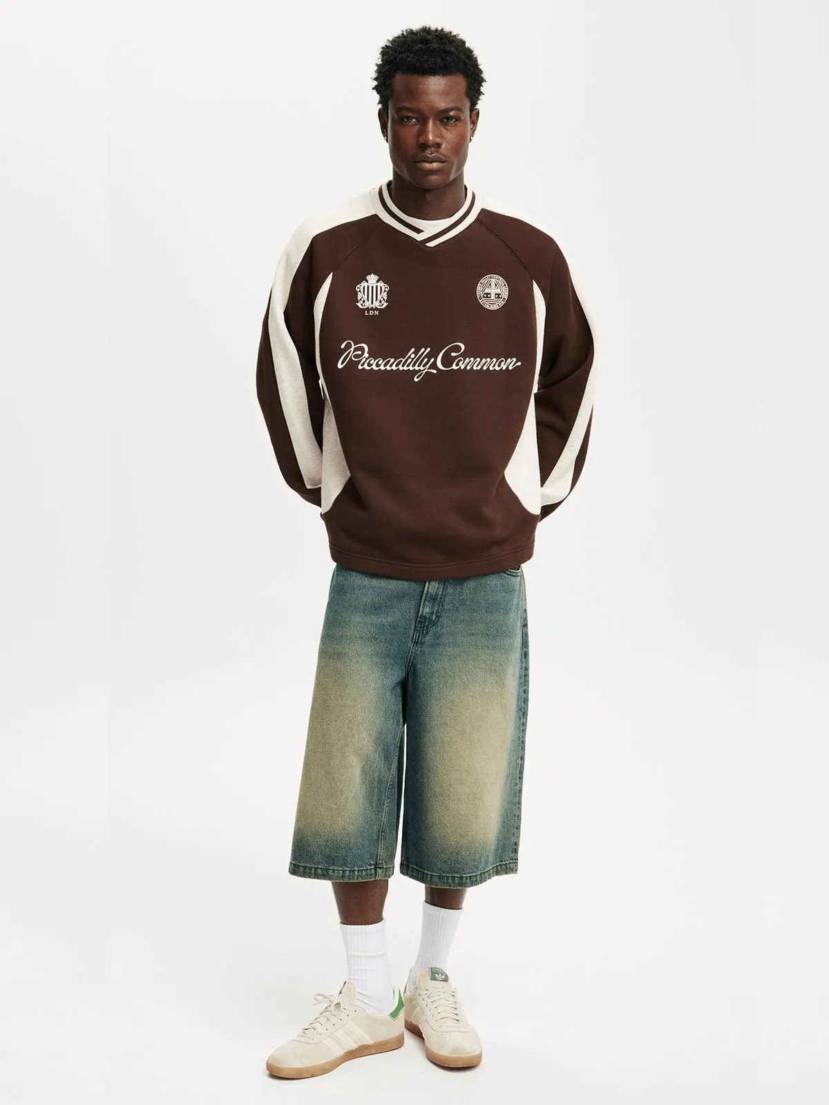 Men's Cotton On Brown Graphic V-Neck Fleece Sweater