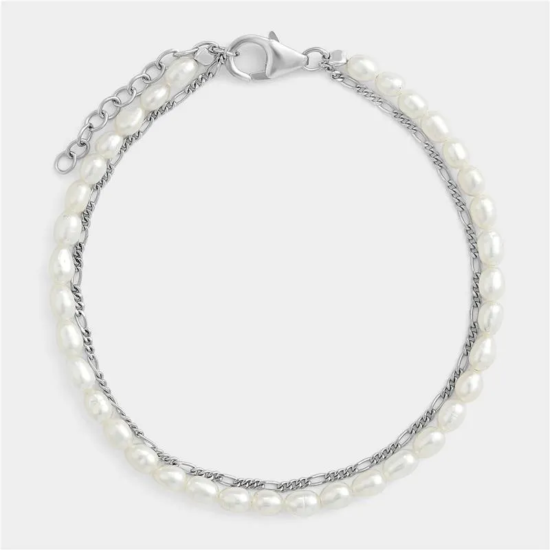 Sterling Silver Freshwater Pearl & Chain Bracelet
