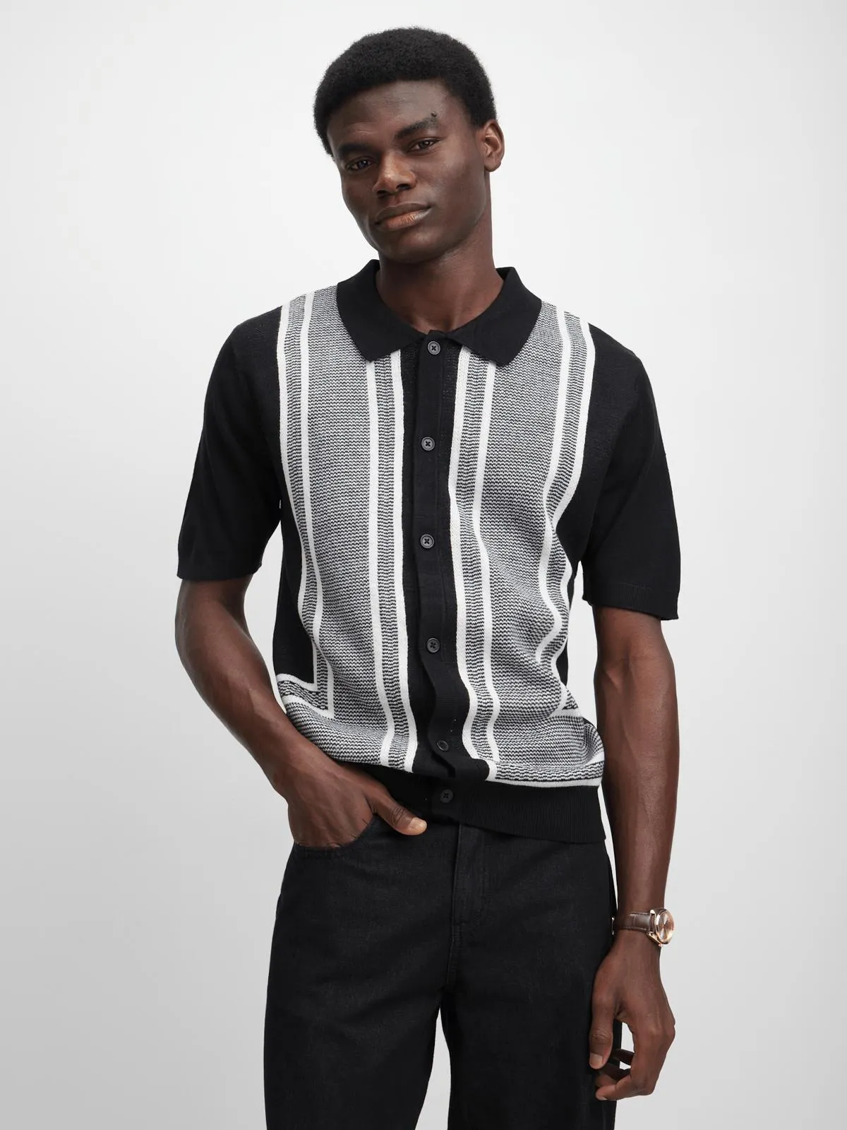 Jet Men's Black Jacquard Knit Shirt