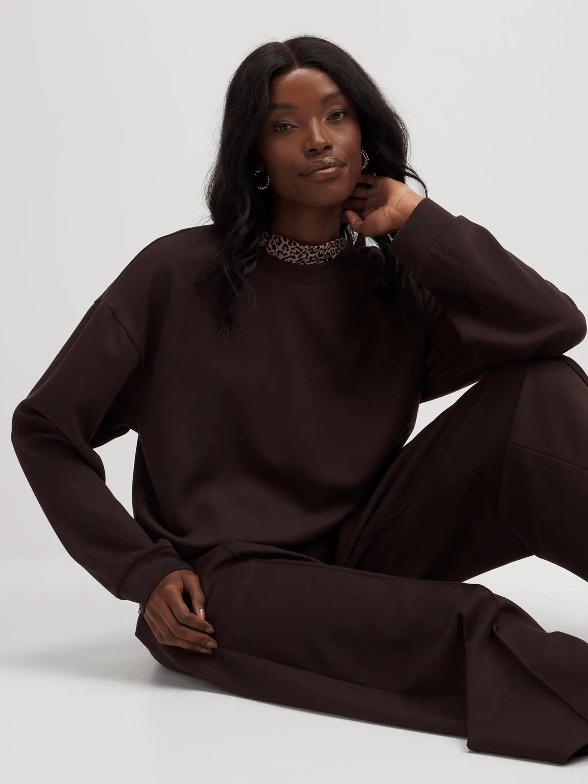 Exact Women's Dark Brown Boxy Crop Sweat Top