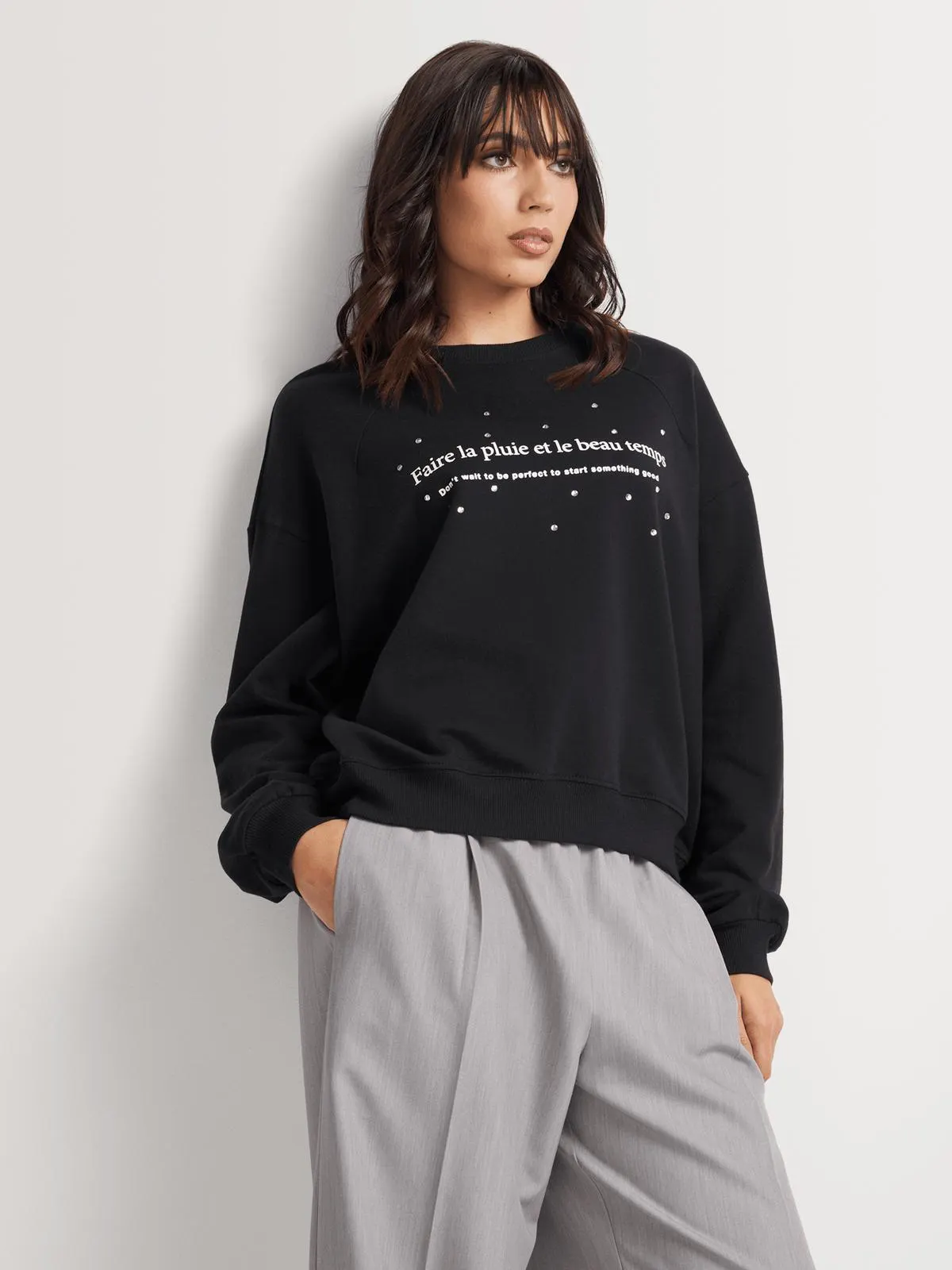 Diamante Faire Le Pluie Crew Sweat Top