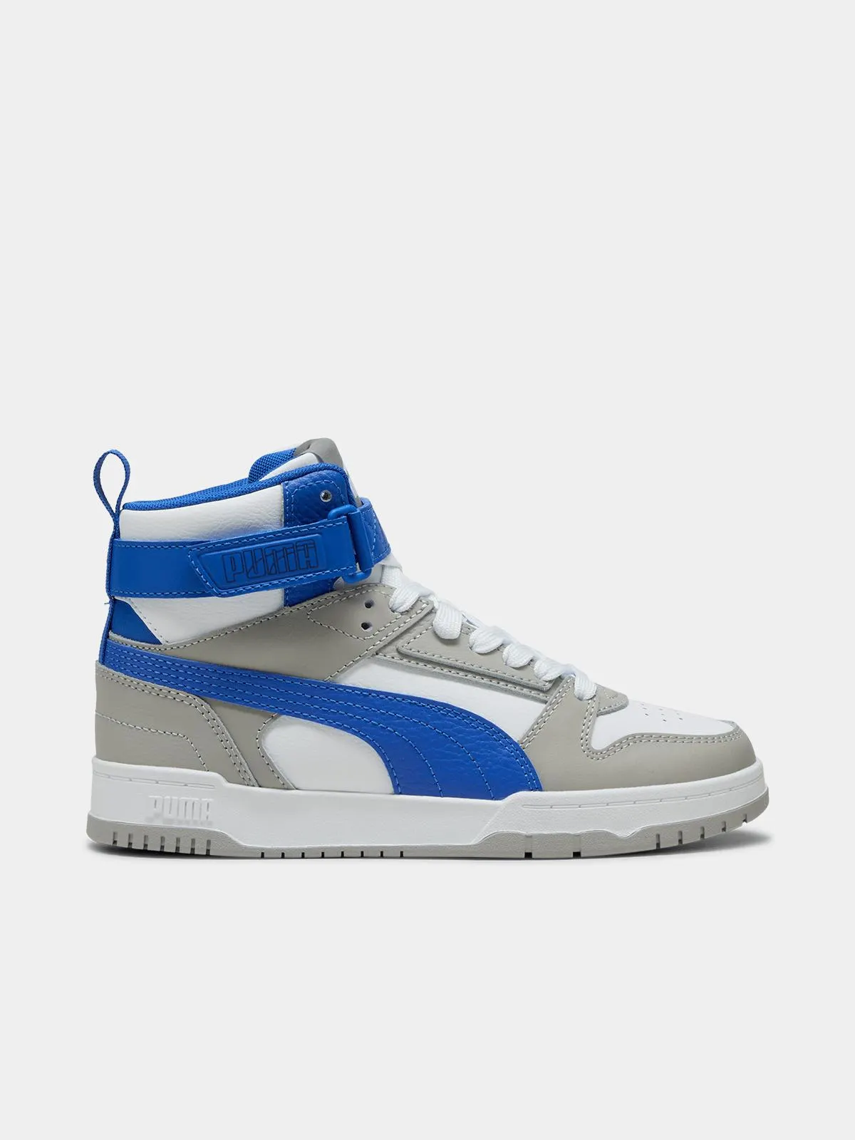 Junior Grade-School Puma Rebound Game Mid White/Blue/Grey Sneakers