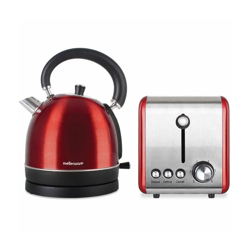 Mellerware Pack 2 Piece Set Stainless Steel Red Kettle And Toaster "Crimson"