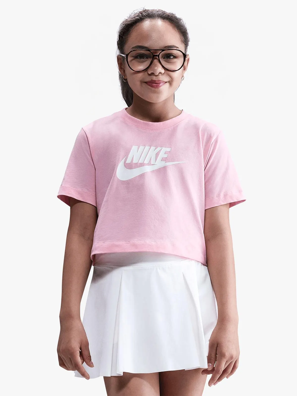 Nike Girls Youth Sportswear Futura Pink Crop T-Shirt
