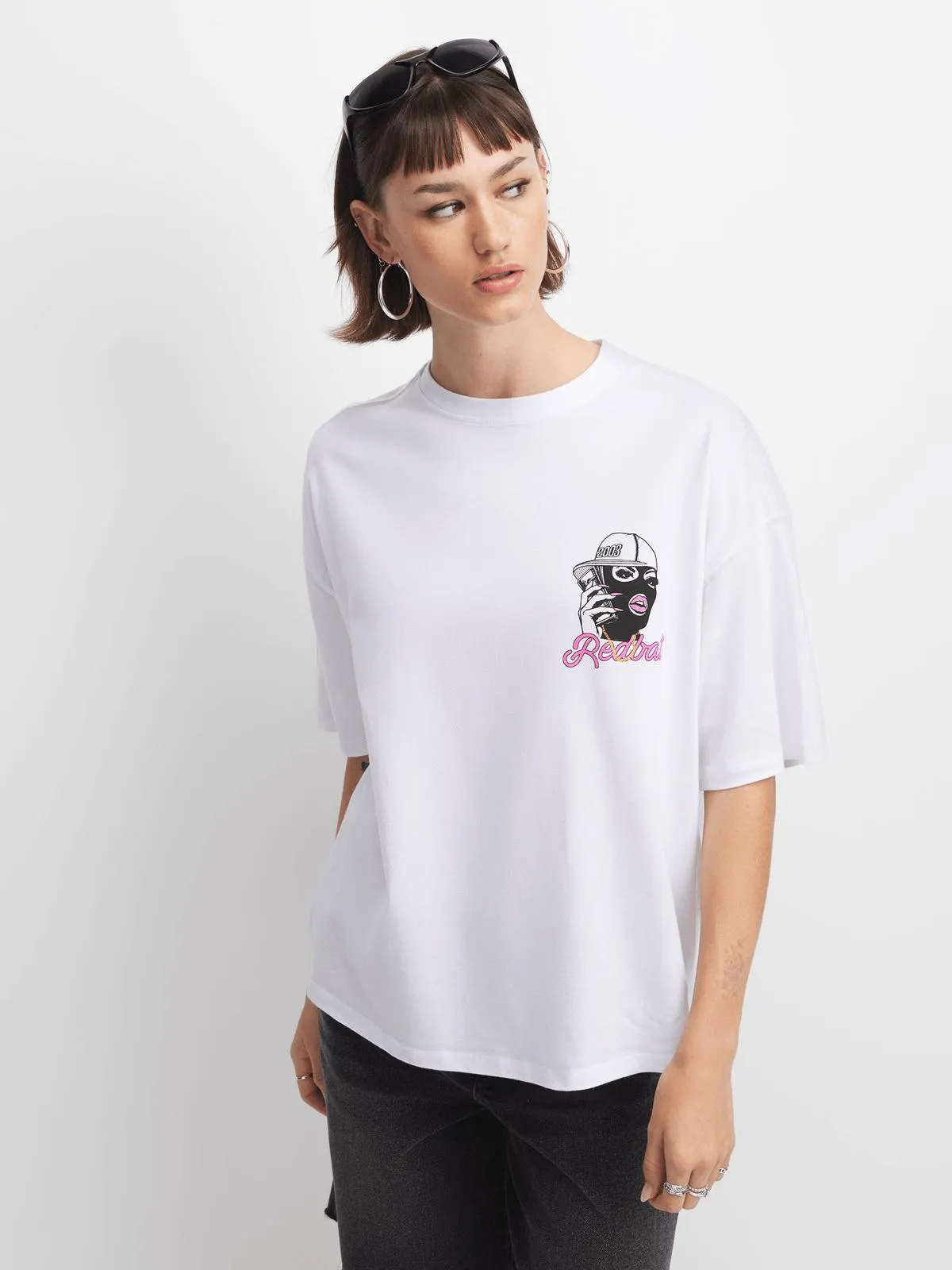 Redbat Women's White Graphic T-Shirt