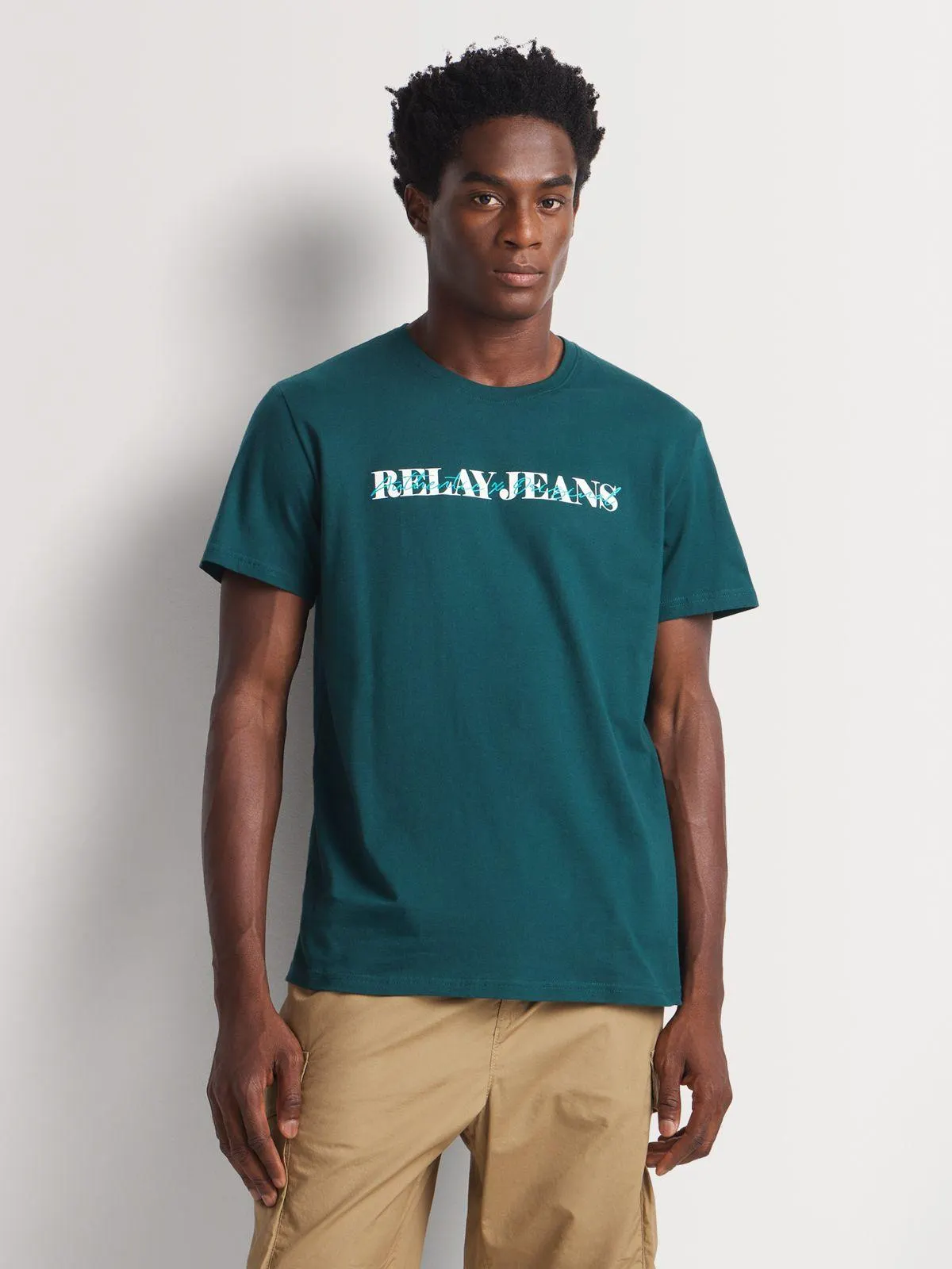 Relay Jeans Men's Slimfit Signature Overlay Forest Green Graphic T-Shirt