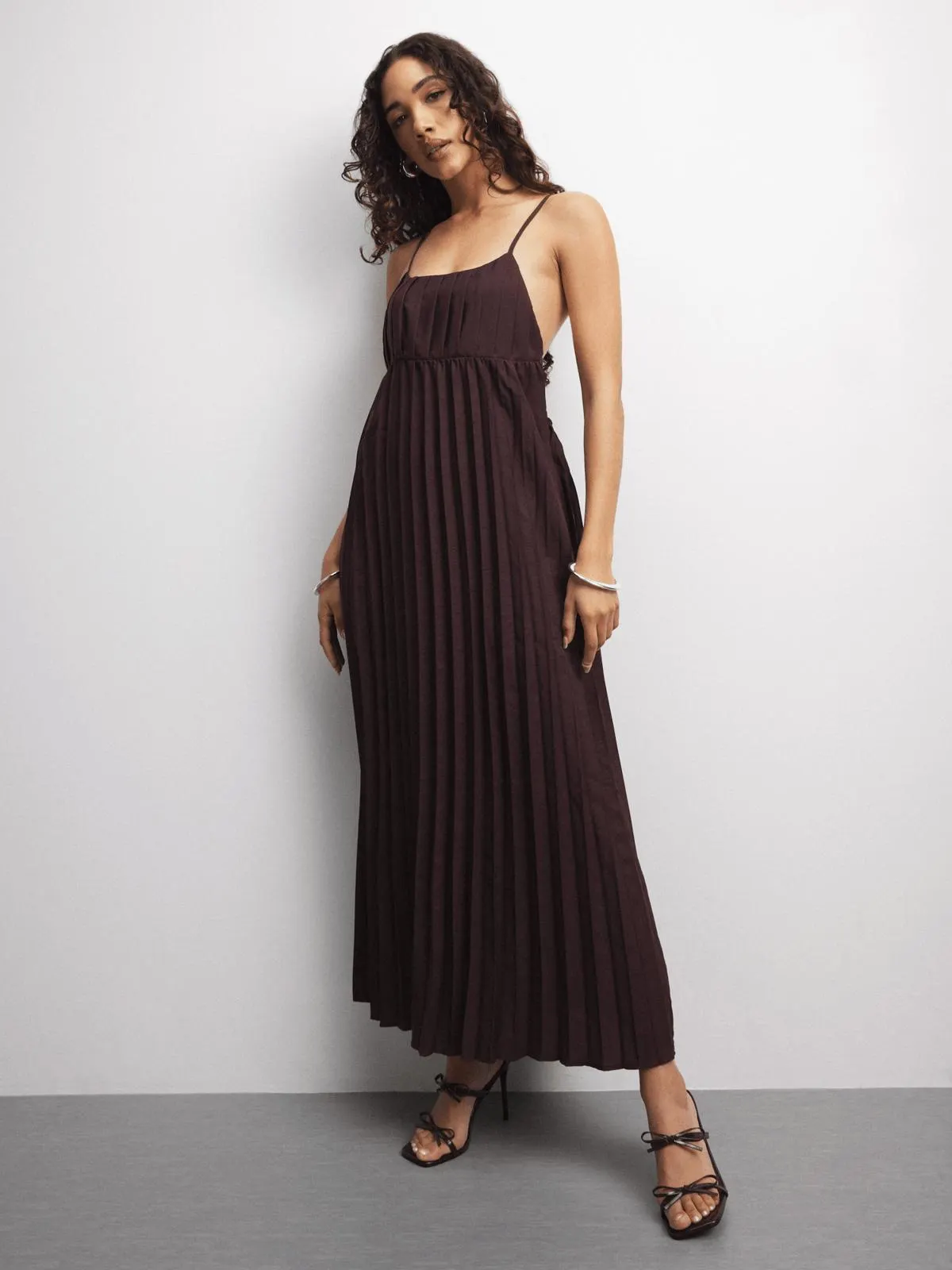 The FIX Women's Brown Pleated Maxi Dress