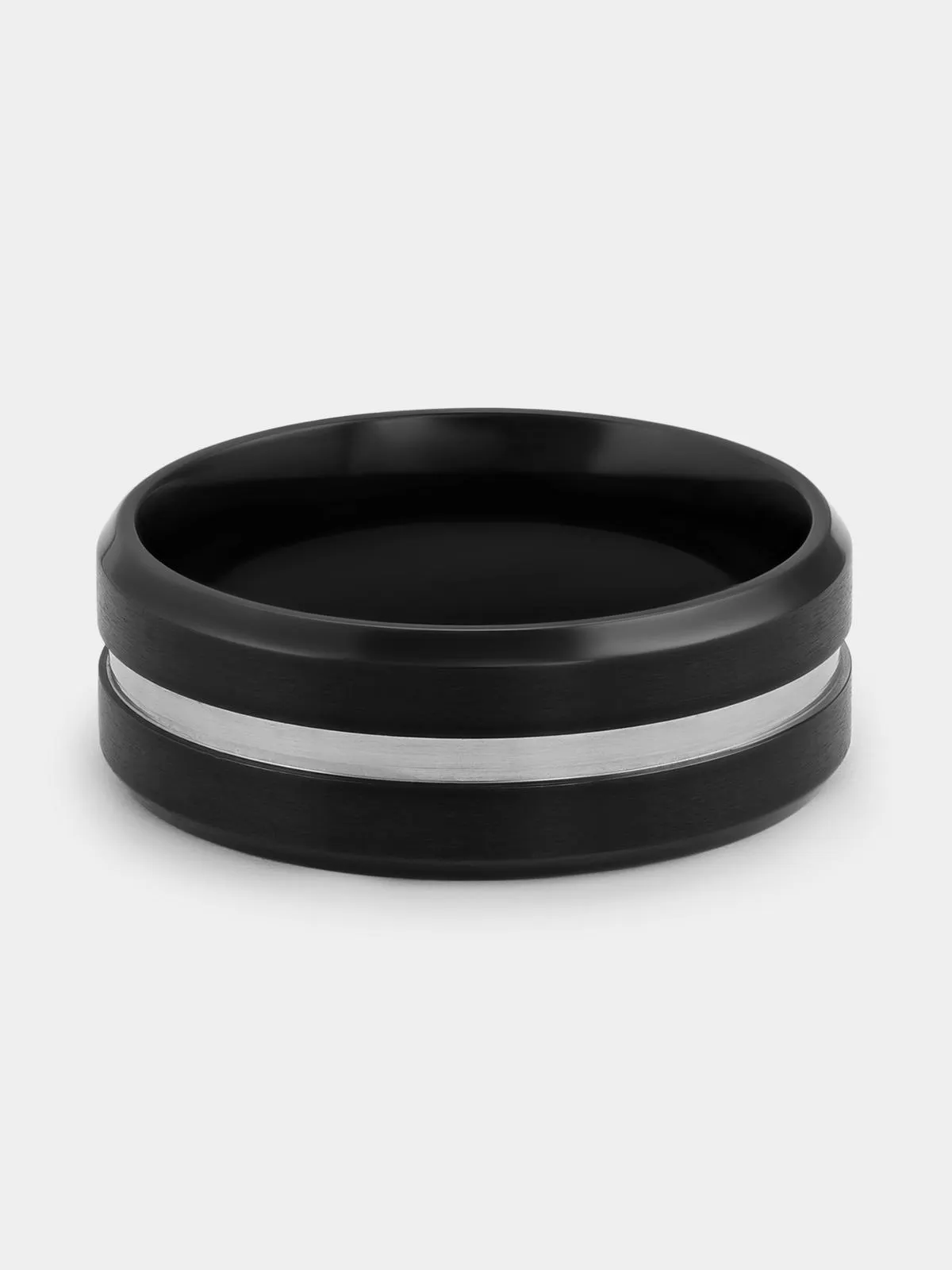 Black Plated Stainless Steel Centre Groove Ring
