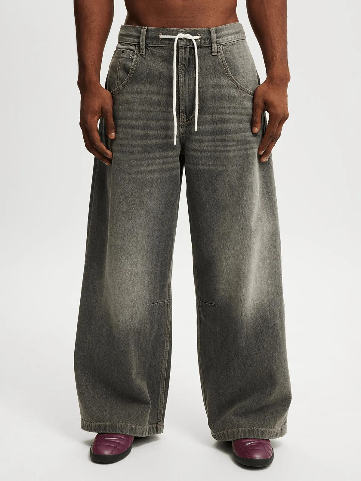 Men's Cotton On Grey Y2k Super Wide Jeans