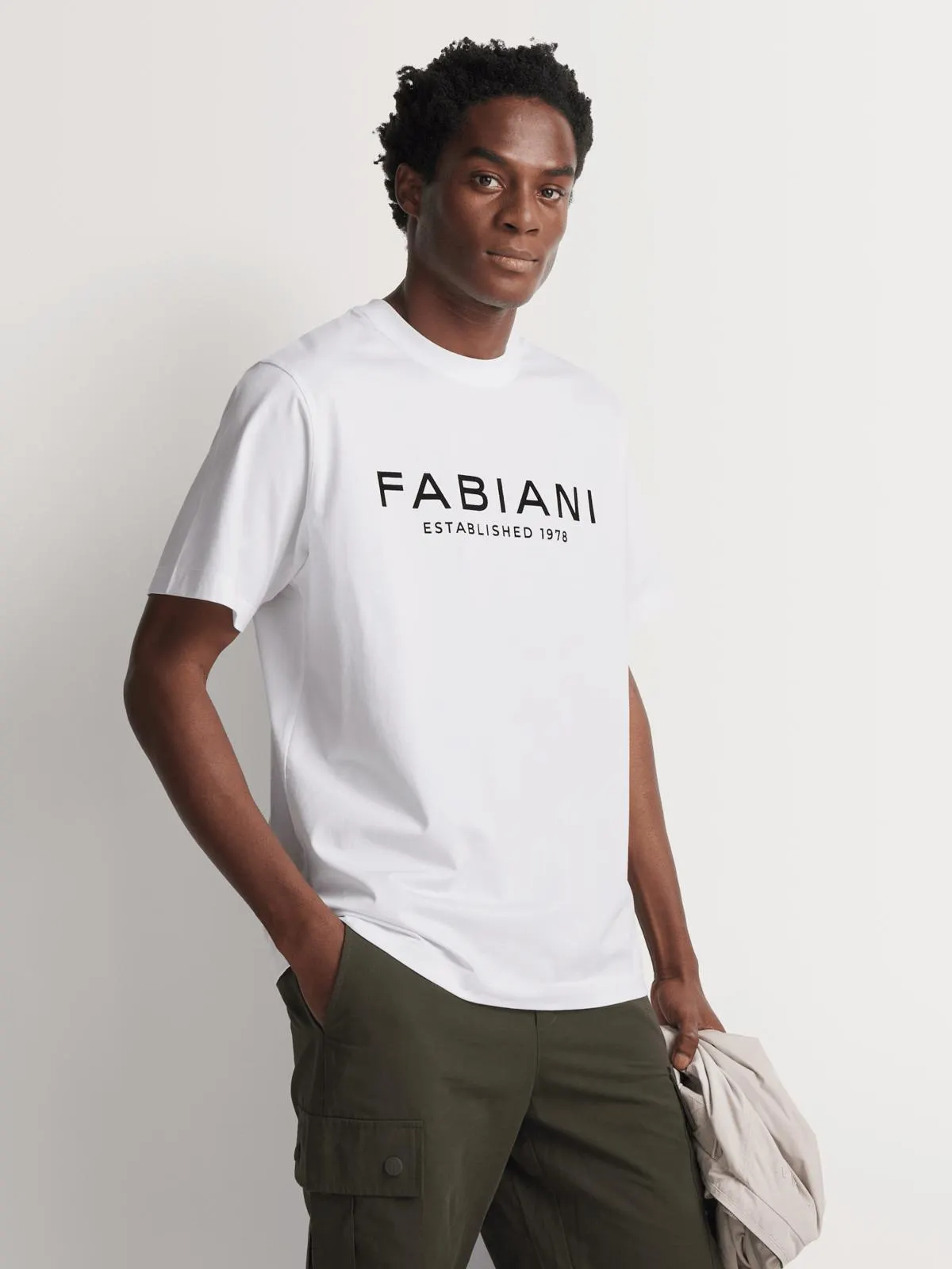 Fabiani Men's White Flocking Logo T-Shirt