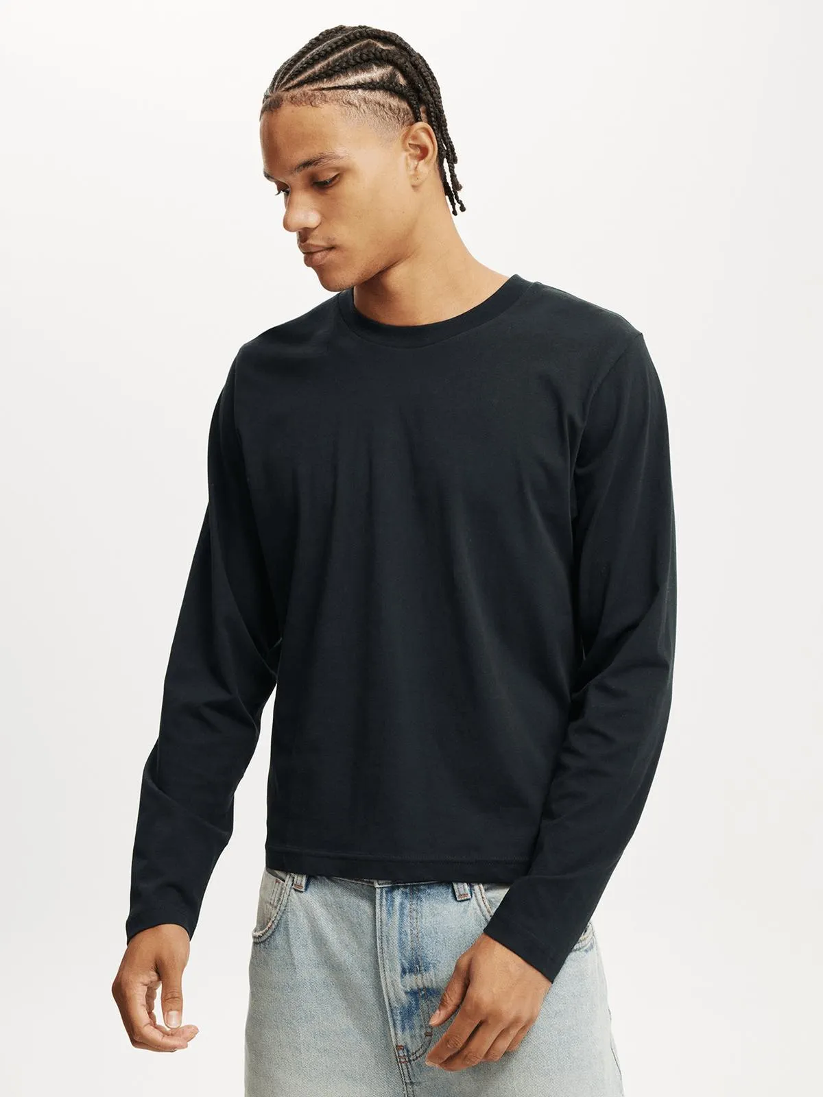 Men's Cotton On Black Organic Cropped Fit Long Sleeve T-shirt