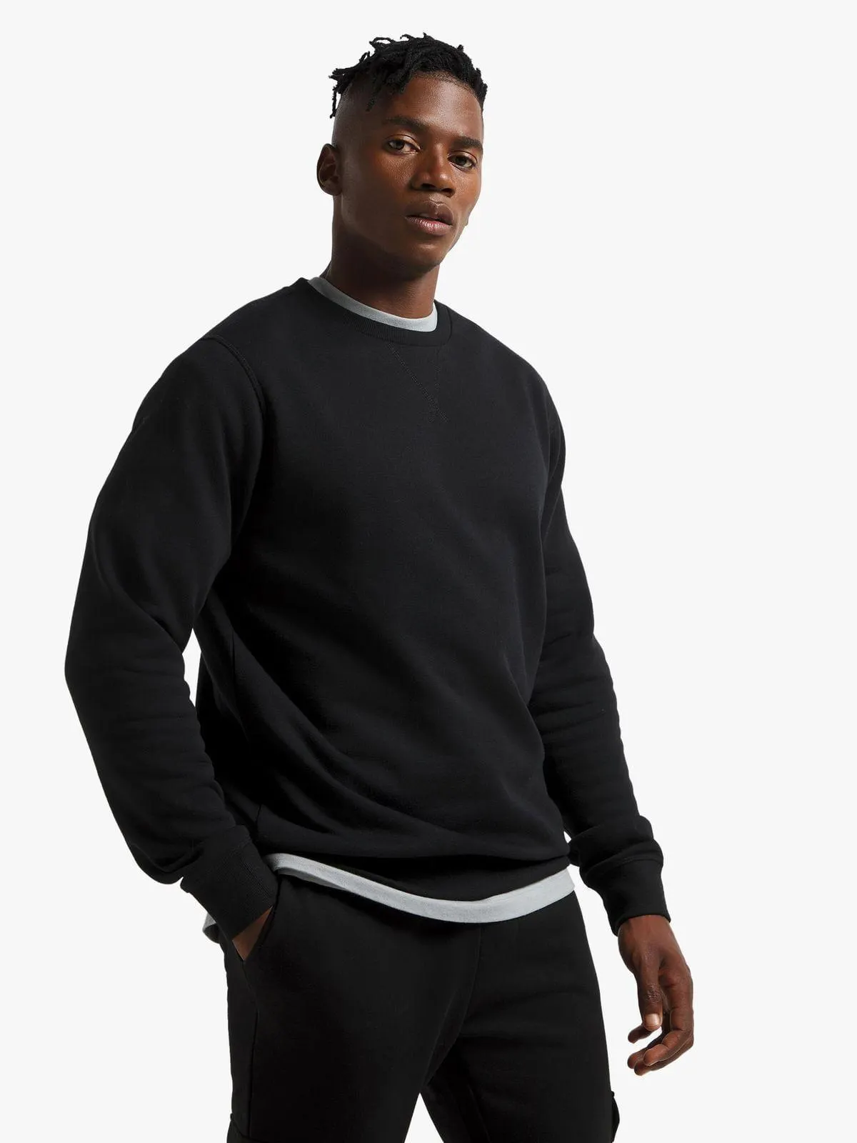 TS Mens Dynamic Fleece Black Crew Sweat
