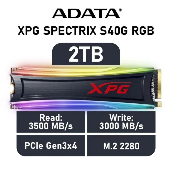 ADATA XPG SPECTRIX S40G RGB 2TB PCIe Gen3x4 AS40G-2TT-C M.2 2280 Solid State Drive
