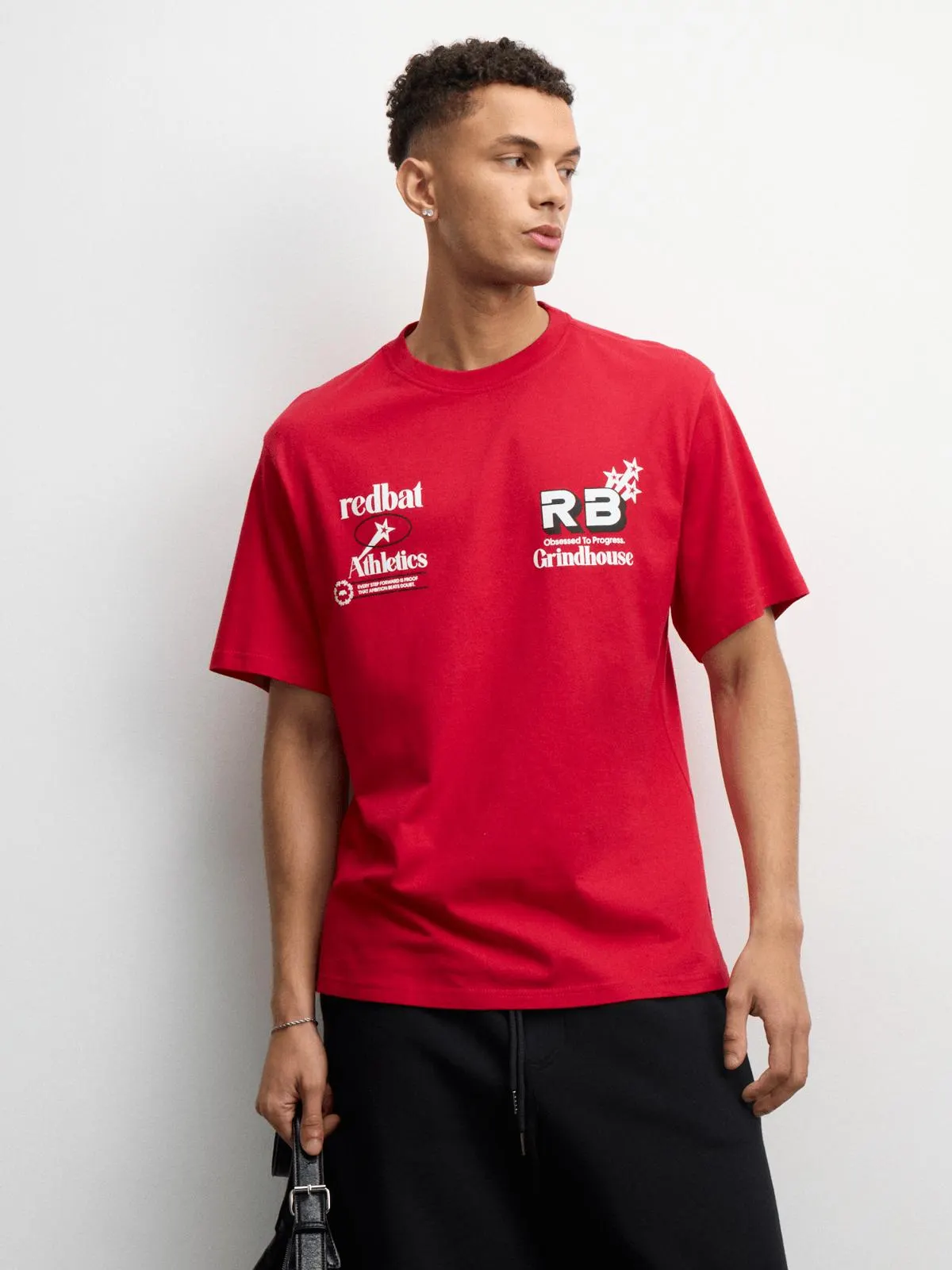Redbat Athletics Men's Multi Logo Graphic Red T-Shirt