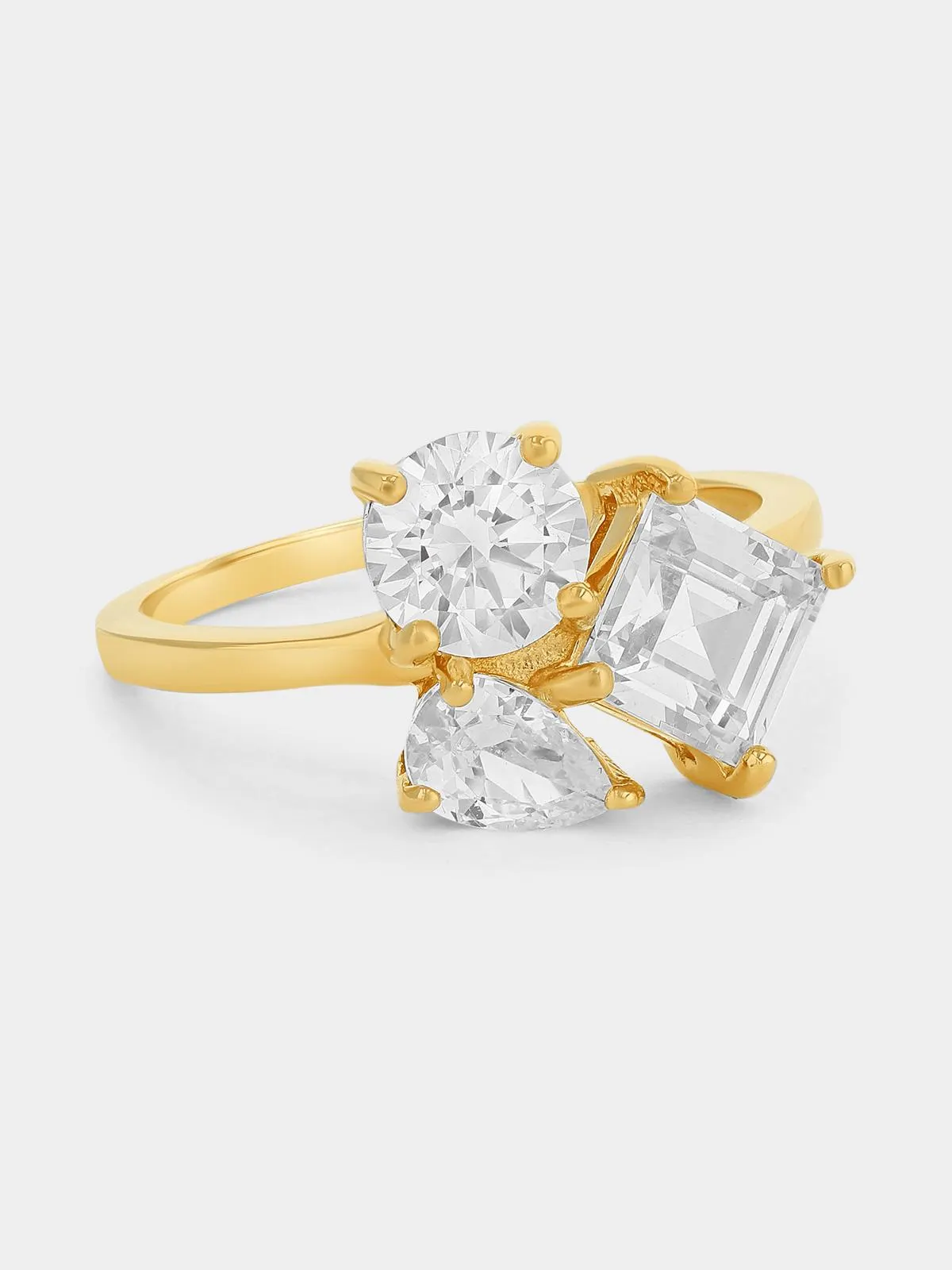 Gold Plated Sterling Silver Cubic Zirconia Three-Stone Ring