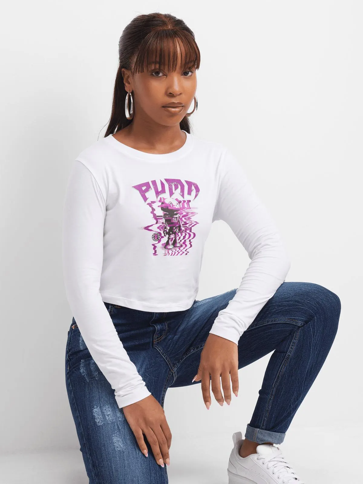 Puma Women's White Long-Sleeve Baby T-Shirt