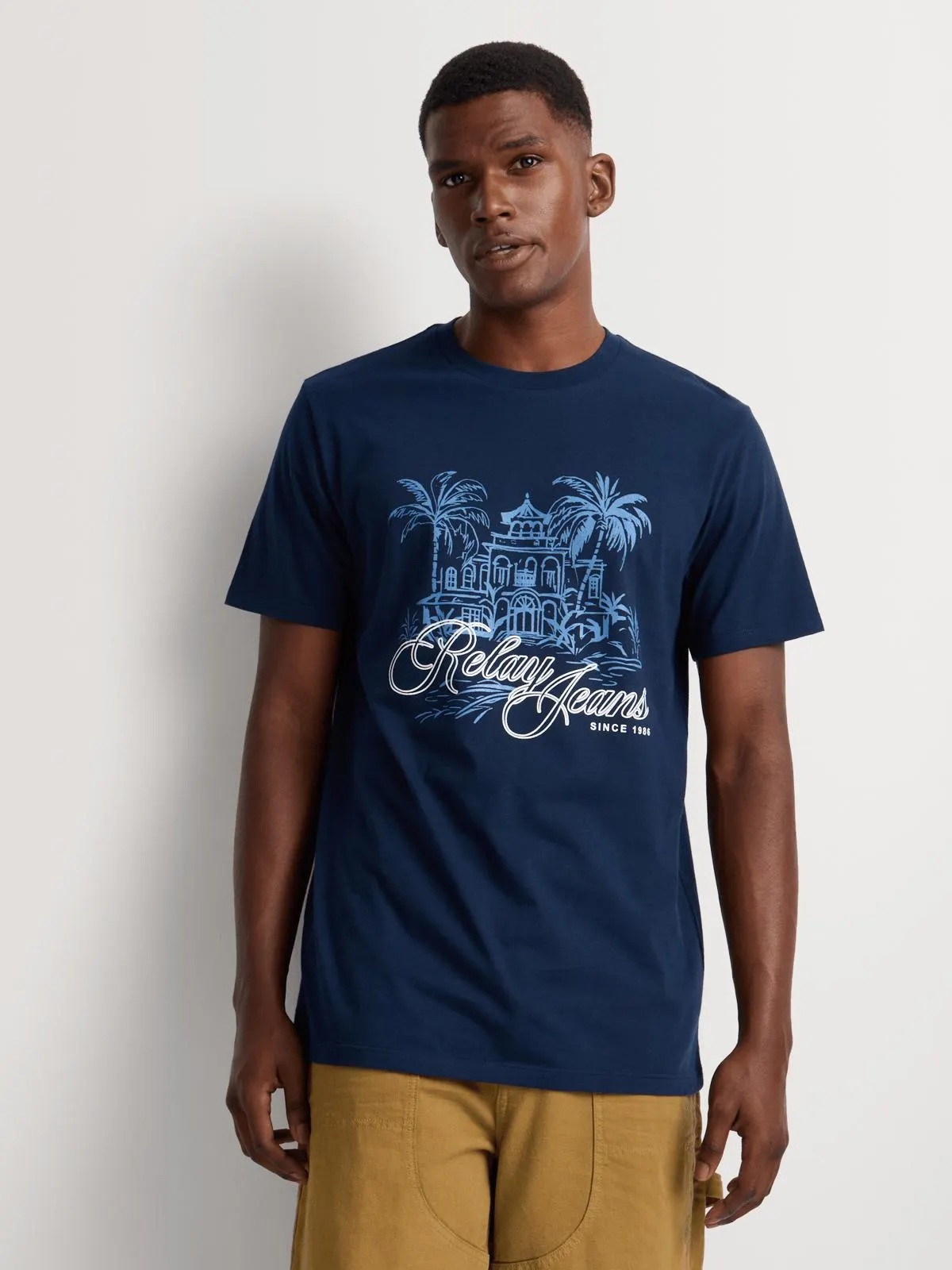 Relay Jeans Men's Regular Fit Palm Mansion Navy Graphic T-Shirt