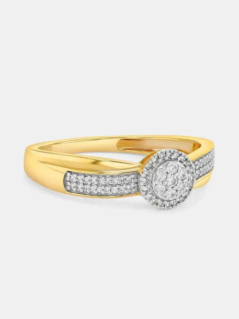 Yellow Gold 0.16ct Diamond Round Halo Crossover Ring