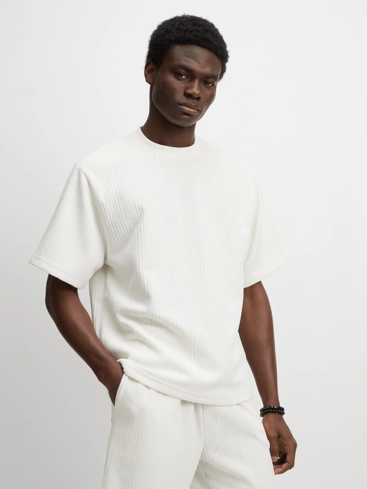 Exact Men's White Textured T-Shirt