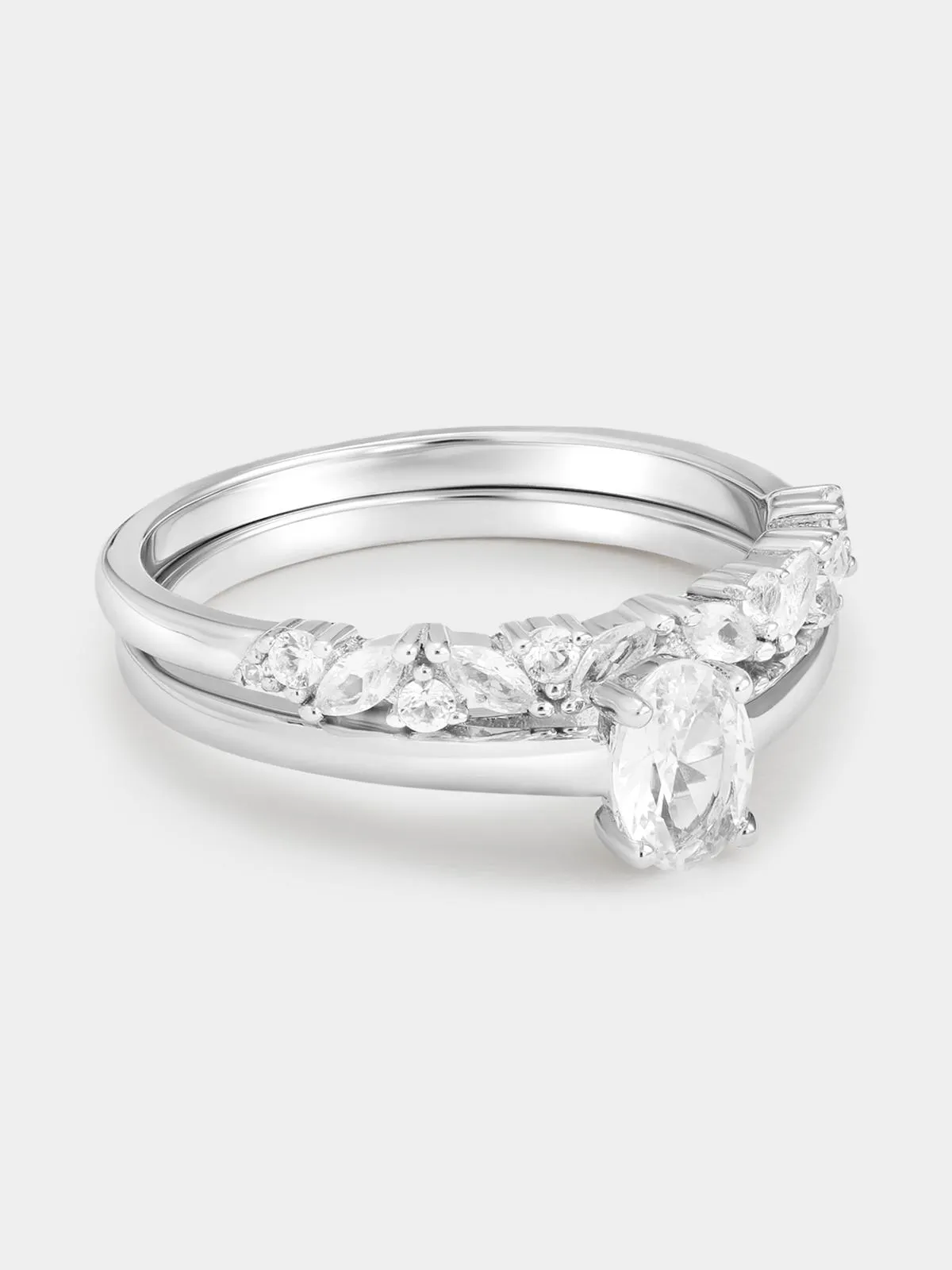 Sterling Silver White Sapphire Oval Scatter Twinset Ring