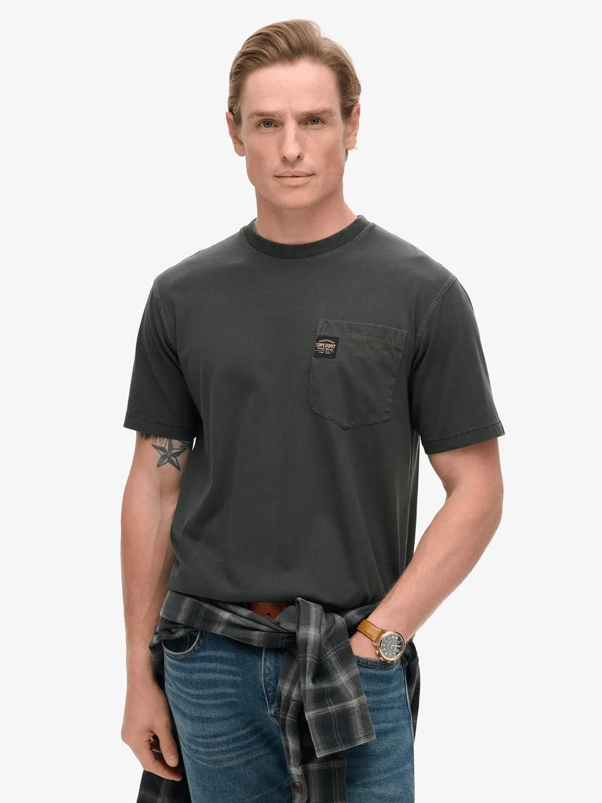 Men's Superdry Black Contrast Stitch Pocket T-Shirt