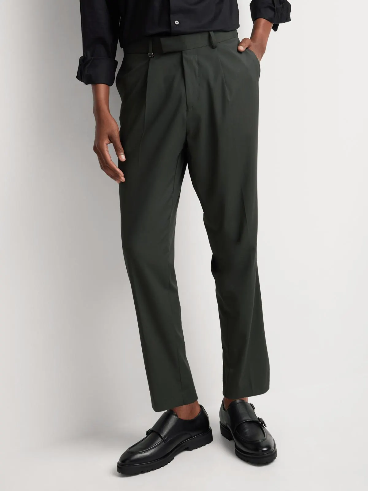 Markham Men's Slim Fit Smart Tapered Olive Green Trousers