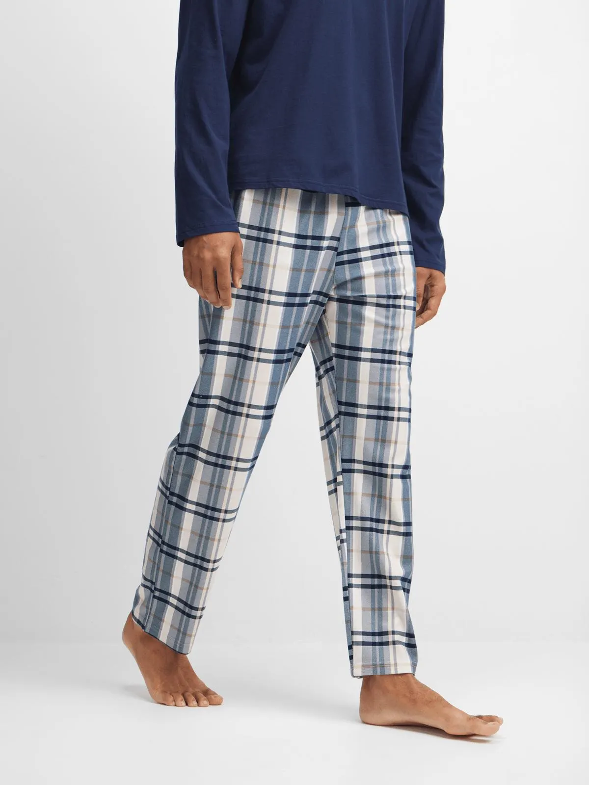 Exact Men's Navy Check Flannel Sleep Pants