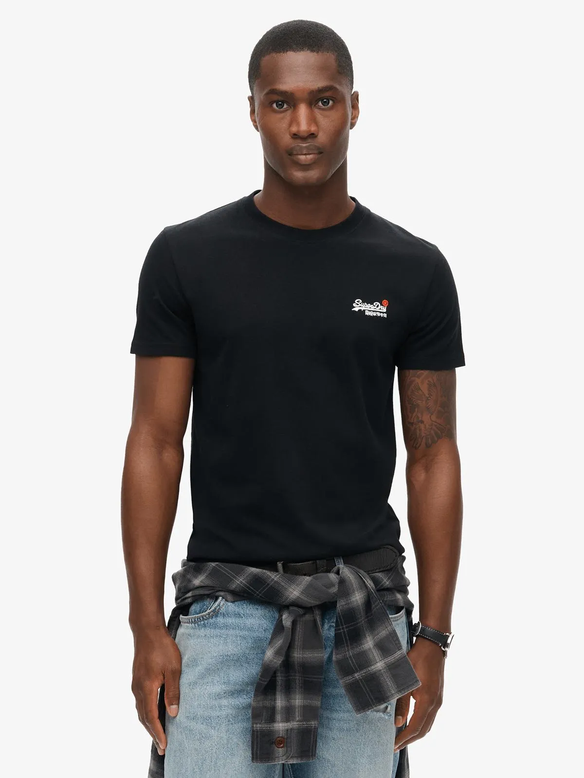 Men's Superdry Black Essential Contrast Emb T-shirt
