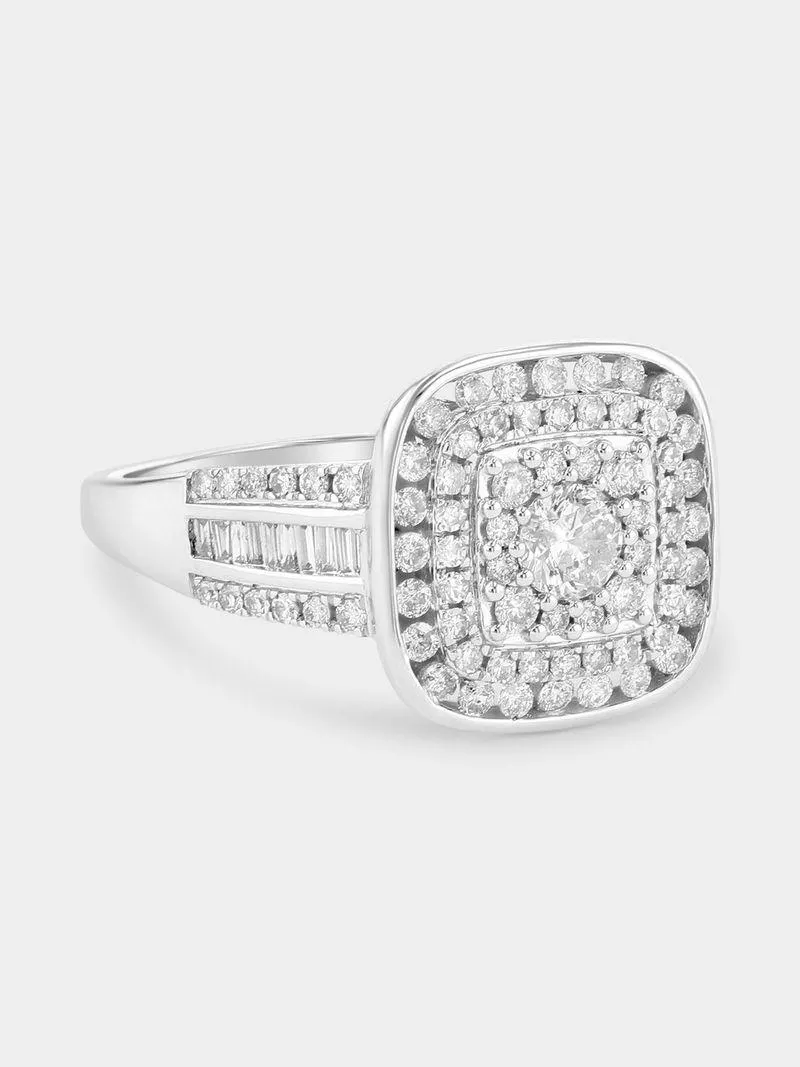 White Gold 1.00ct Diamond Cushion Double Halo Ring