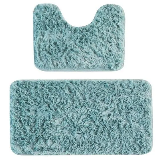 WALTEX 2 Pc Bathmat Set Blue Haze Shaggy Plush BLUE