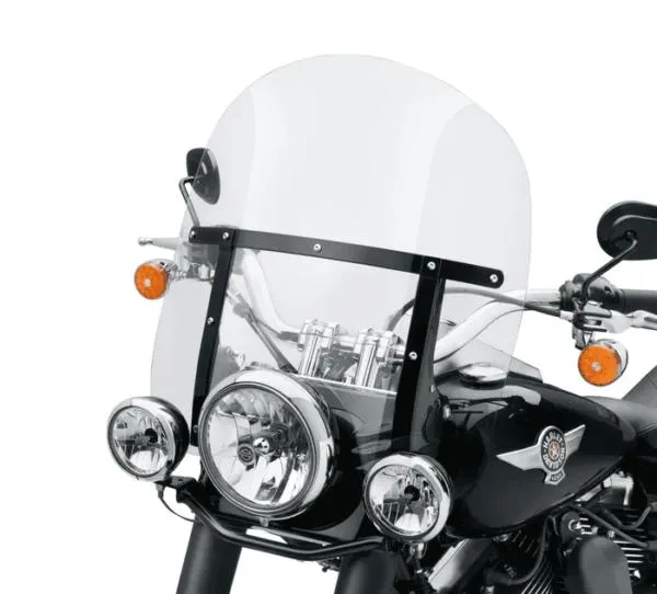 King-Size H-D Detachables Windshield for FL Softail Models – 18 in. Light Smoke, Gloss Black Brace