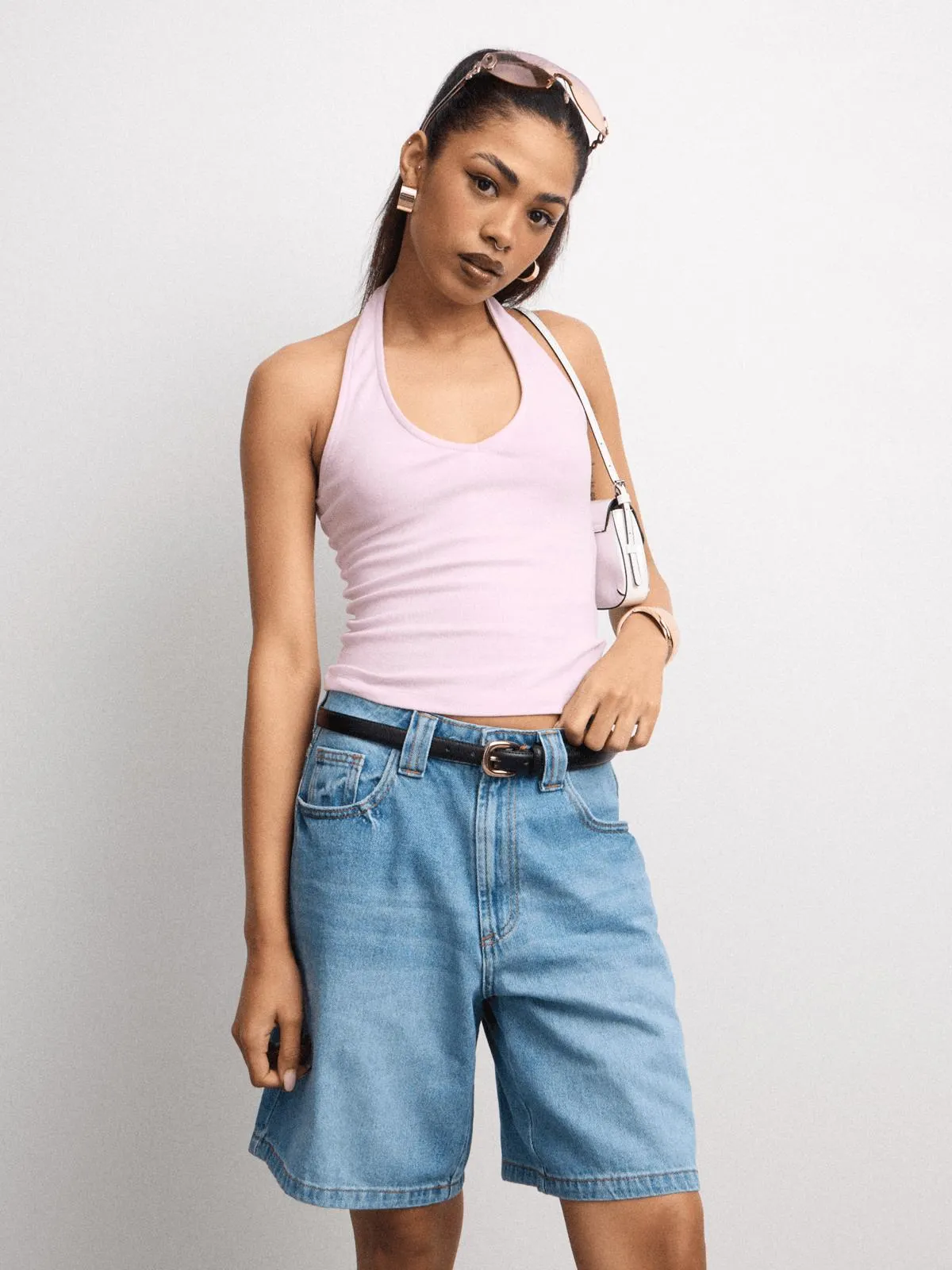 The FIX Women's Light Wash Bermuda Denim Shorts