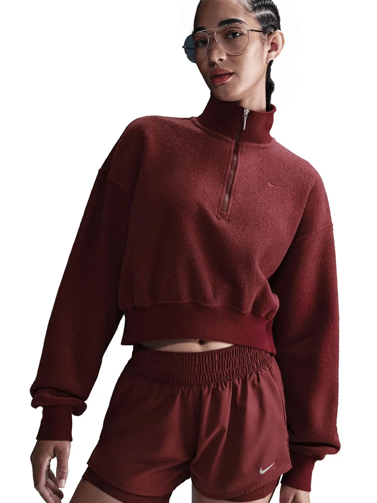 Nike Women's Nsw Phoenix Burgundy Quarter-Zip Sweat Top